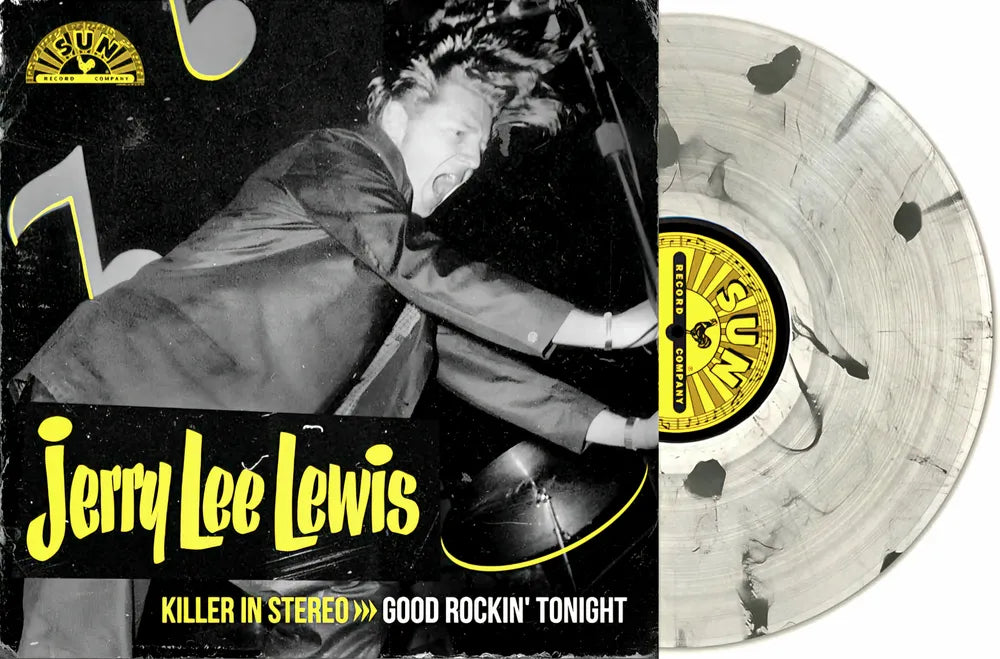 the album cover for Jerry Lee Lewis - Killer In Stereo: Good Rockin' Tonight [RSD Essential Indie Colorway Milky Clear w/Black Ice Splatter LP]