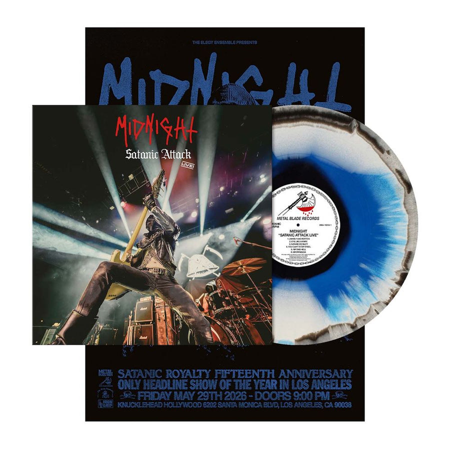 the album cover for Midnight - Satanic Attack Live! [Blue White Black]