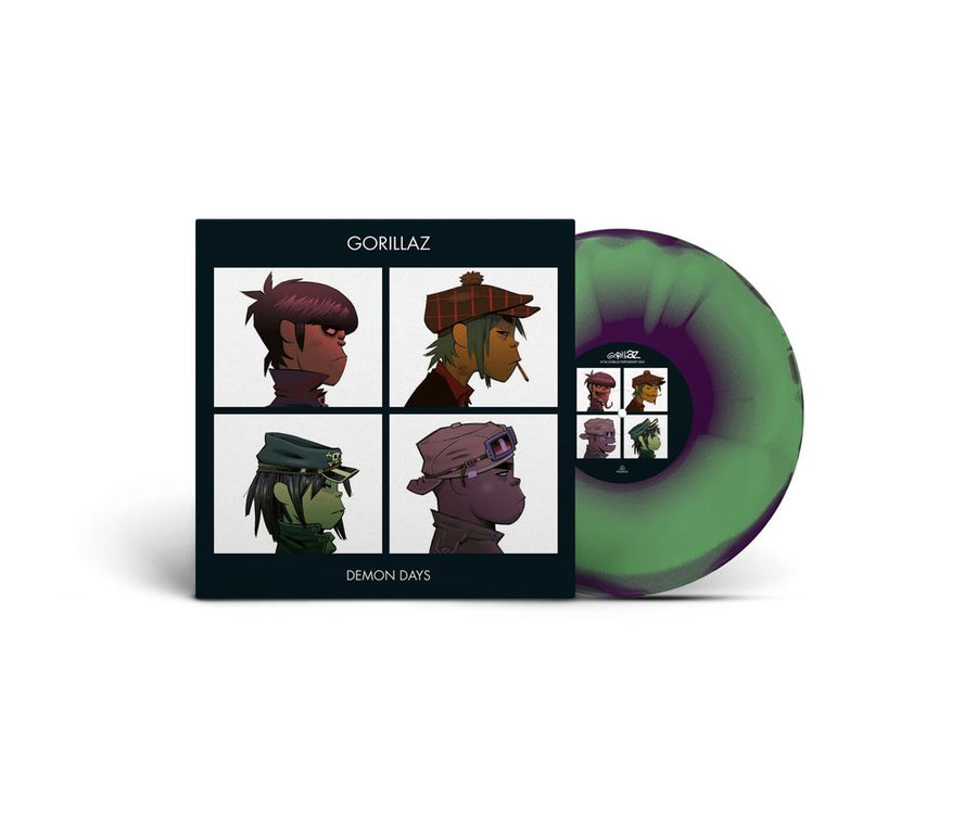the album cover for Gorillaz - Demon Days - Brick & Mortar Exclusive [Green, Purple, and Red Half-speed Mastered]