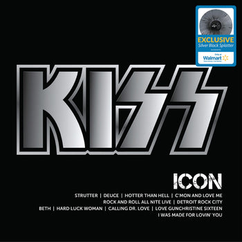 the album cover for KISS - Icon (black/silver Splatter Vinyl)