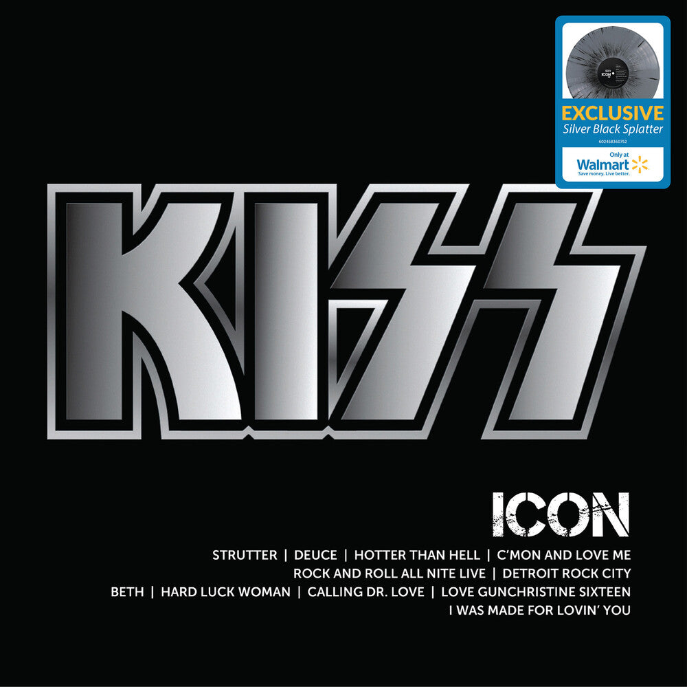 the album cover for KISS - Icon (black/silver Splatter Vinyl)