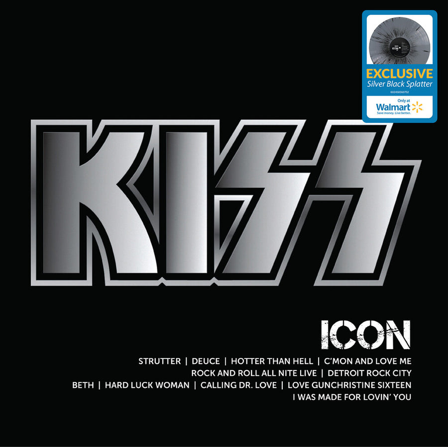 the album cover for KISS - Icon (black/silver Splatter Vinyl)