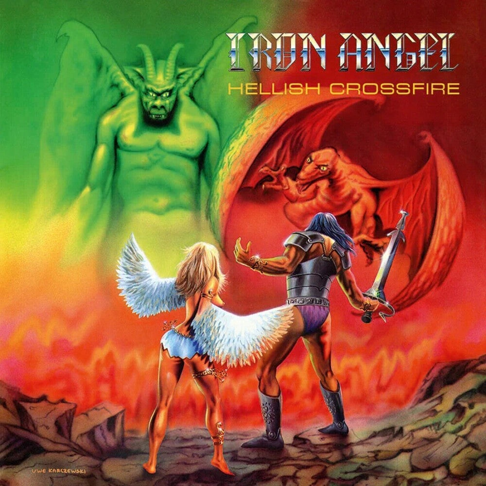 the album cover for Iron Angel - Hellish Crossfire (Slip)