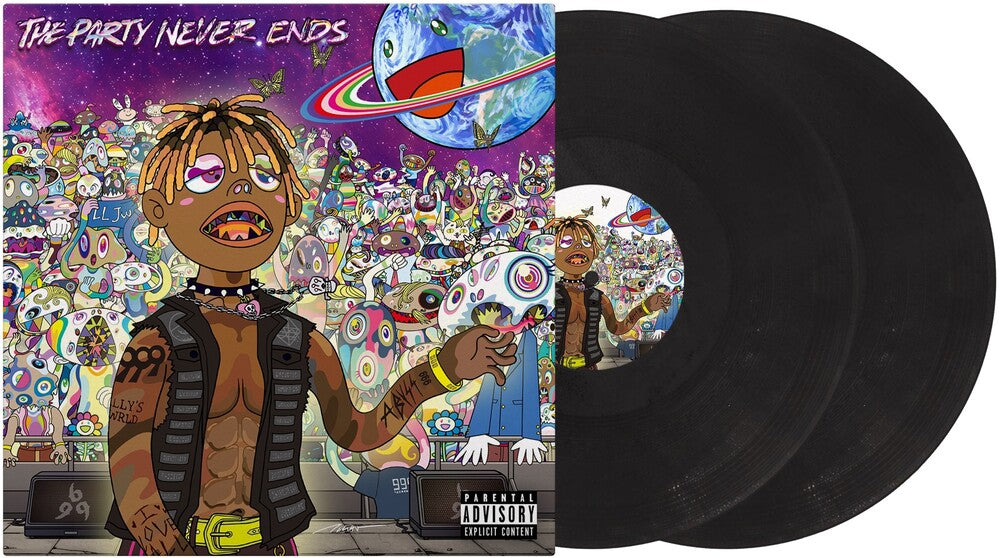 the album cover for Juice WRLD - The Party Never Ends [2 Opaque Coal LP]