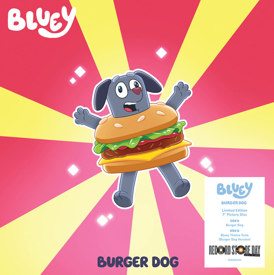the album cover for Bluey - Burger Dog / Bluey Theme Extended (Burger Dog Version) [RSD 2025]