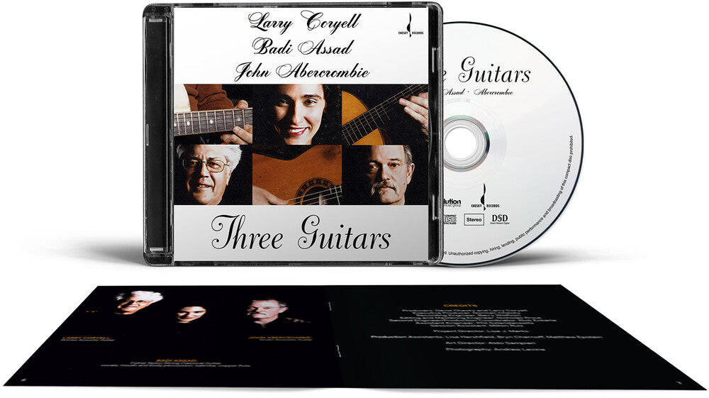 the album cover for Larry Coryell  / Assad,Badi / Abercrombie,John - Three Guitars (Hybr)