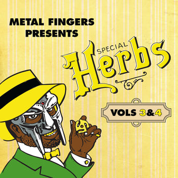 the album cover for MF DOOM - Metal Fingers Presents: Special Herbs Vol. 3 & 4 [Lemon Yellow LP]