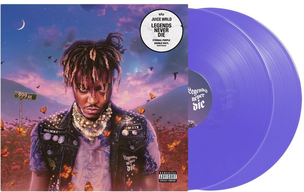 the album cover for Juice WRLD - Legends Never Die (5 Year Anniversary) [Eternal Purple Colored Vinyl 2 LP]