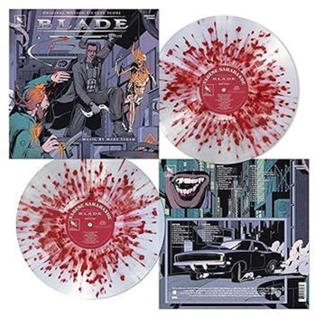 the album cover for Mark Isham - Blade (Original Soundtrack) [Blood Splatter Clear vinyl]