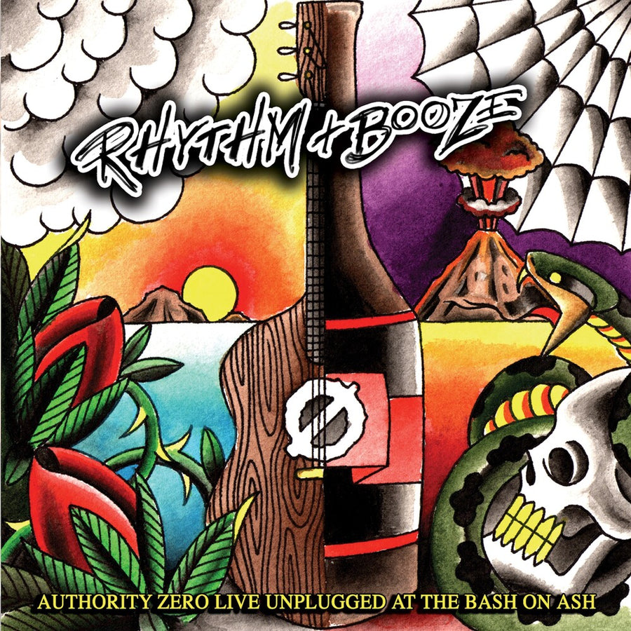the album cover for Authority Zero - Rhythm + Booze - Live [Indie Exclusive Metallic Gray]