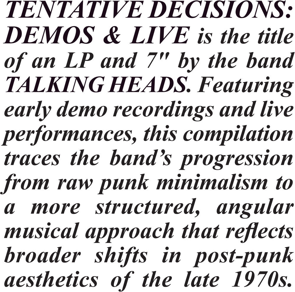 the album cover for Talking Heads - Tentative Decisions: Demos & Live