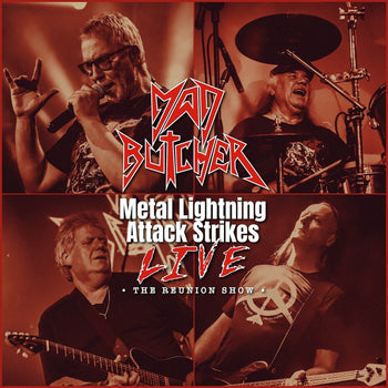 the album cover for mad butcher - Metal Lightning Attack Strikes Live - Reunion