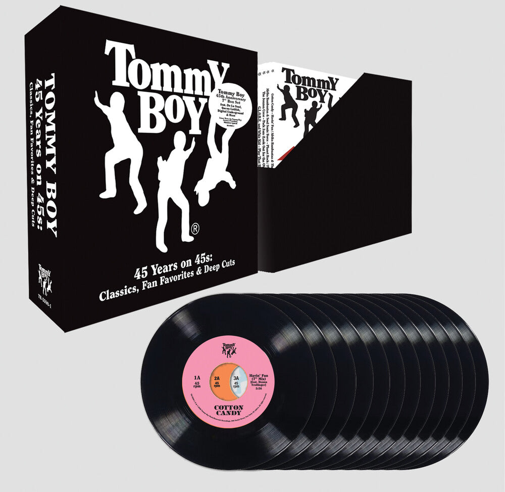 the album cover for Various Artists - Tommy Boy - 45 Years on 45s: Classics, Fan Favorites & Deep Cuts