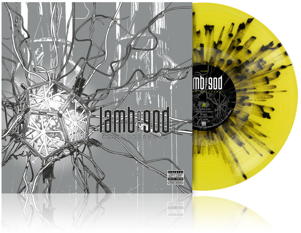 the album cover for Lamb Of God - Into Oblivion [Transparent Yellow & Black Splatter]