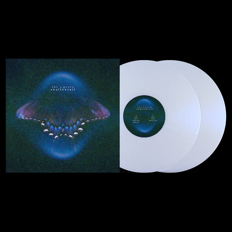 the album cover for she's green - swallowtail / chrysalis [Indie Exclusive Iridescent White]