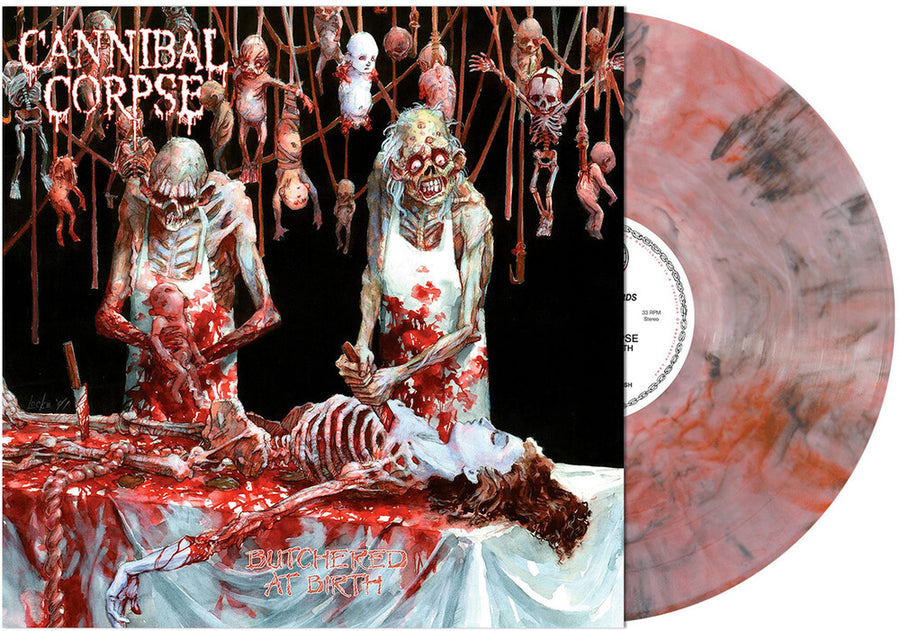 the album cover for Cannibal Corpse - Butchered at Birth (red & Black Smoke Vinyl)
