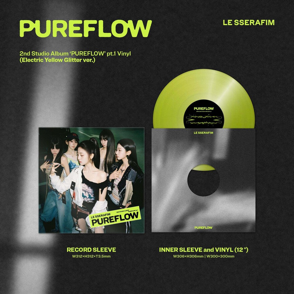 the album cover for LE SSERAFIM - 2nd Studio Album PUREFLOW pt.1 [Electric Yellow Glitter ver.]