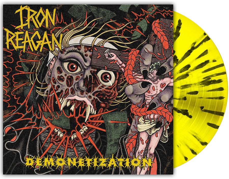 the album cover for Iron Reagan - Demonetization [Orchard Indie Exclusive Canary Yellow with Splatter]