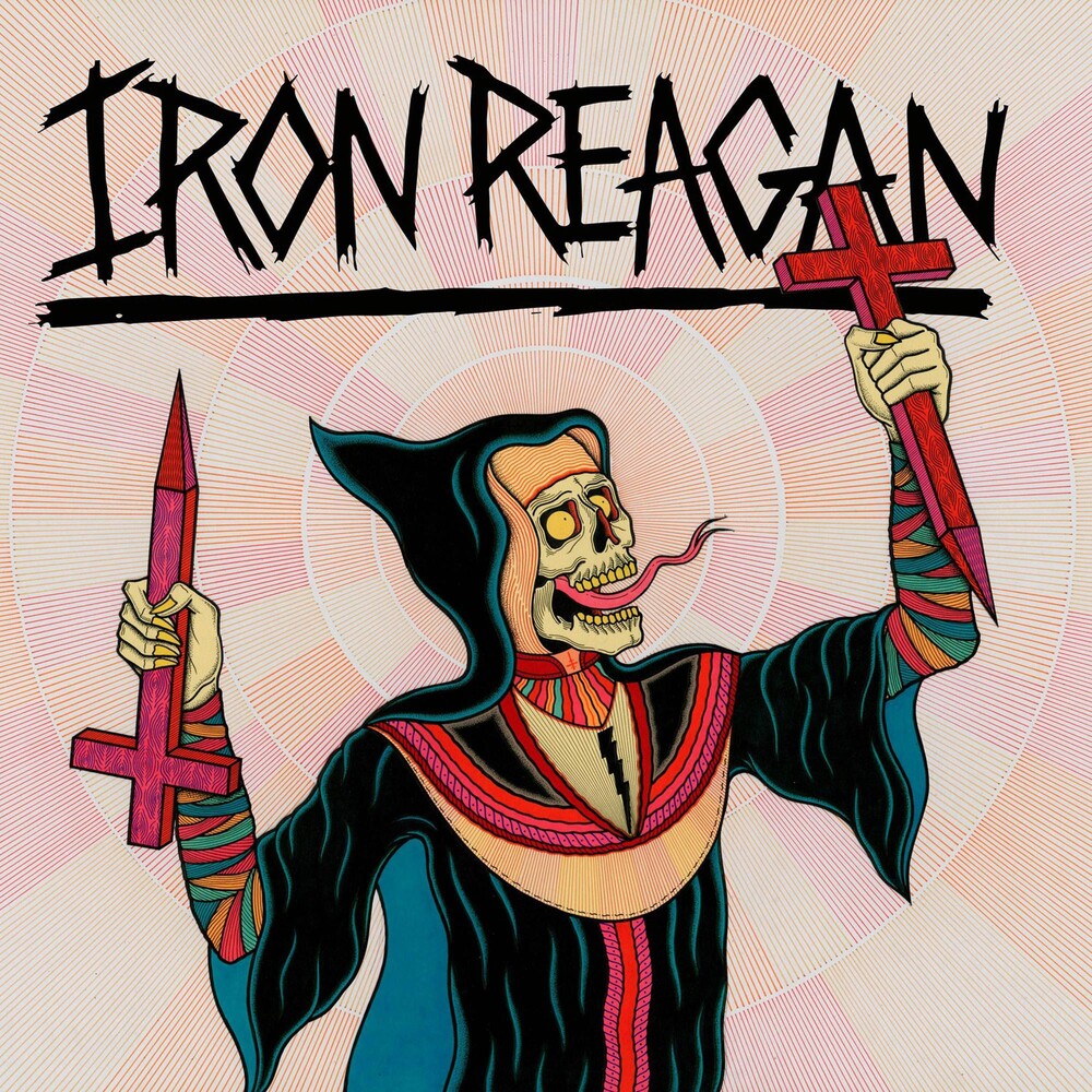 the album cover for Iron Reagan - Crossover Ministry [Milky Clear with Rainbow Splatter]