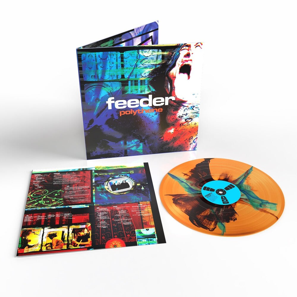 the album cover for Feeder - Polythene - 30th Anniversary [Transparent Orange/Black/Blue]