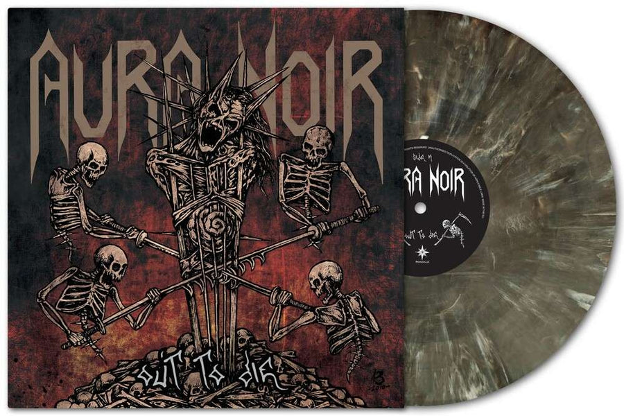 the album cover for Aura Noir - Out To Die - Black Transparent & White Vinyl (Blk)