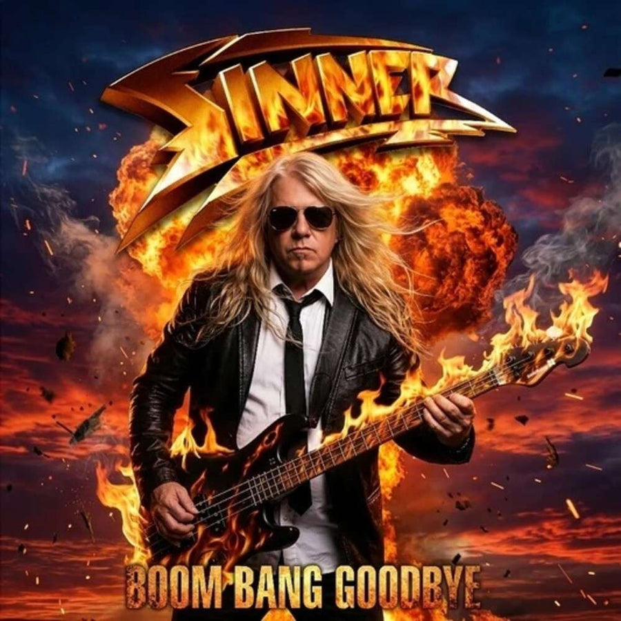 the album cover for Sinner - Boom Bang Goodbye - Hellbreaker Marble Vinyl (Red)