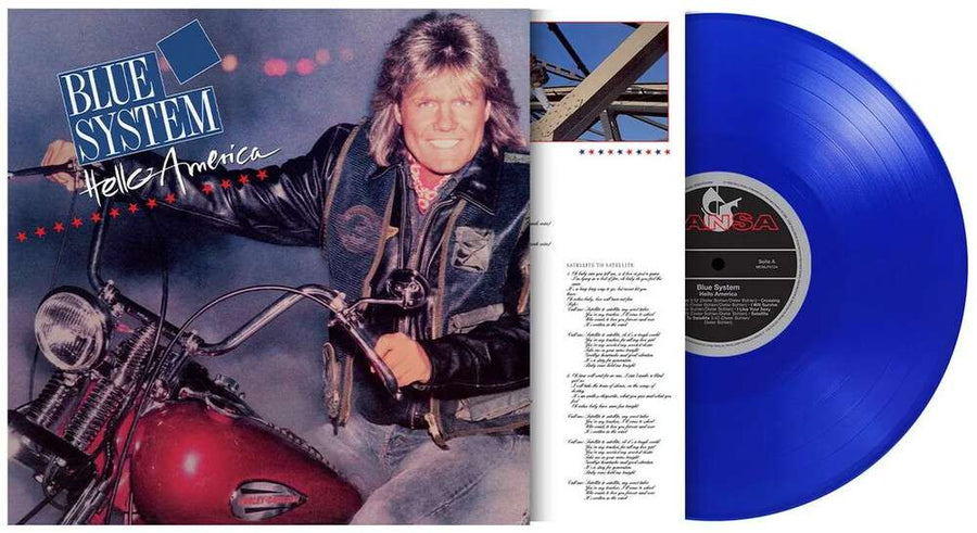 the album cover for Blue System - Hello America (Blue) [Clear Vinyl] [180 Gram] (Hol)