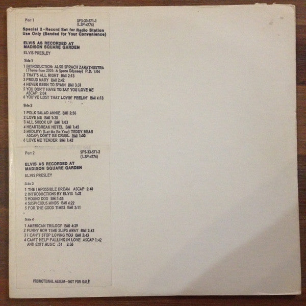 Elvis As Recorded At Madison Square Garden - Presley, Elivs