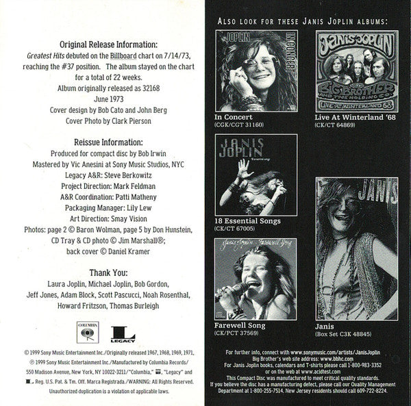 Greatest Hits - Joplin, Janis