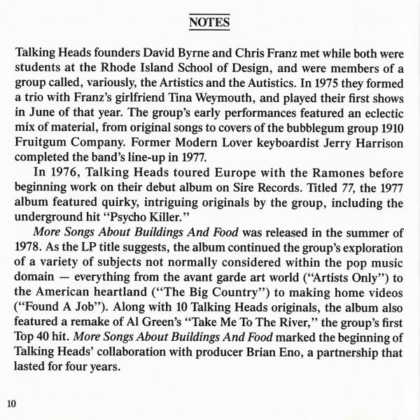 More Songs About Buildings And Food - Talking Heads