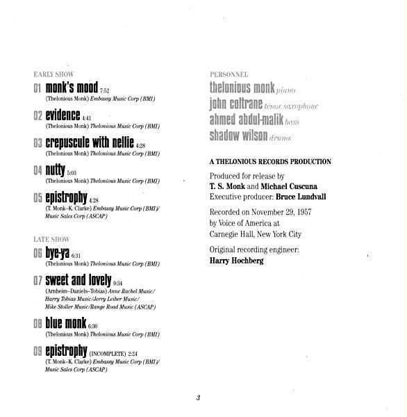 At Carnegie Hall - Monk, Thelonious Quartet