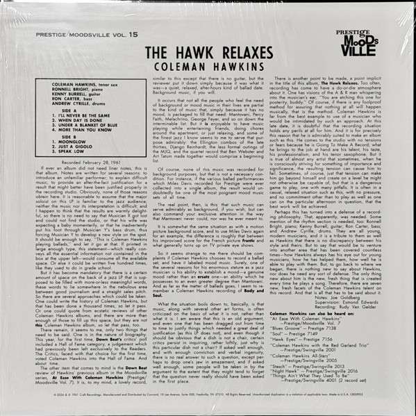 The Hawk Relaxes - Moodsville Acoustic Sounds Series [180g Black - Stoughton tip-on jacket and OBI] - Coleman Hawkins