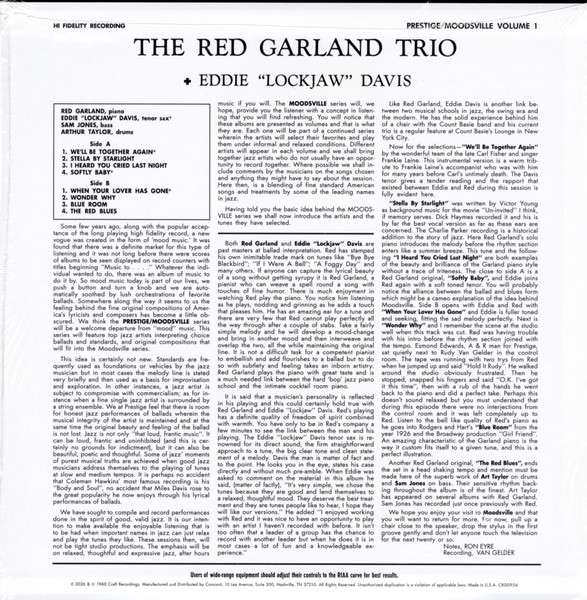 Moodsville, Volume 1 - Moodsville Acoustic Sounds Series [180g Back - Stoughton tip-on jacket and OBI] - The Red Garland Trio & Eddie "Lockjaw" Davis