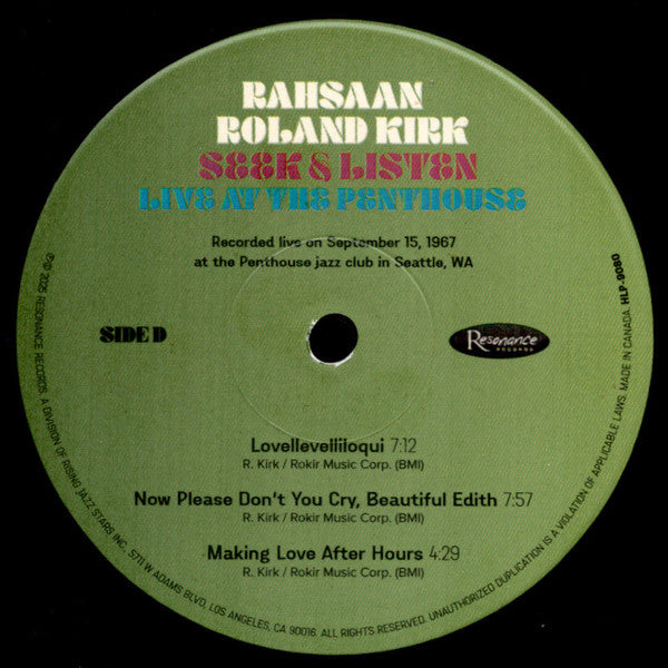 SEEK & LISTEN: LIVE AT THE PENTHOUSE - Kirk, Rahsaan Roland