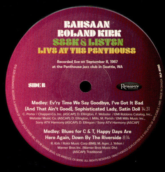 SEEK & LISTEN: LIVE AT THE PENTHOUSE - Kirk, Rahsaan Roland