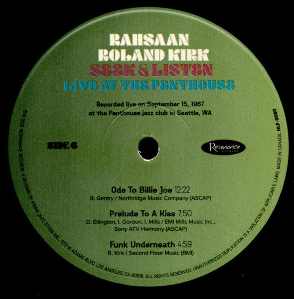 SEEK & LISTEN: LIVE AT THE PENTHOUSE - Kirk, Rahsaan Roland