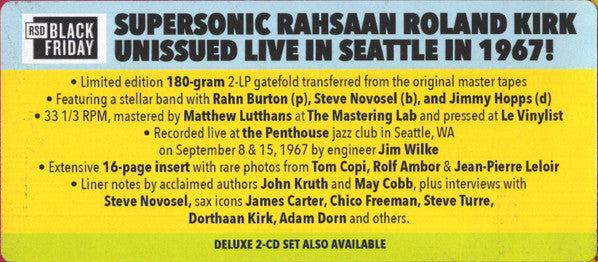 SEEK & LISTEN: LIVE AT THE PENTHOUSE - Kirk, Rahsaan Roland