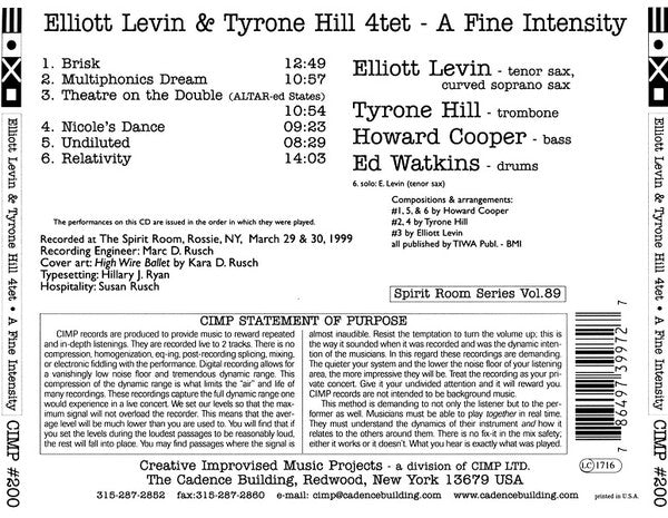 A Fine Intensity - Hil, Tyronel / Levin, Elliott Quartet