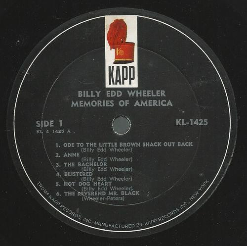Memories Of America / Ode To The Little Brown Shac - Wheeler, Billy Edd