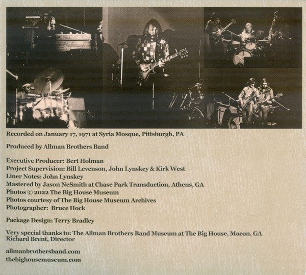 Syria Mosque: Pittsburgh, Pa January 17, 1971 - Allman Brothers Band
