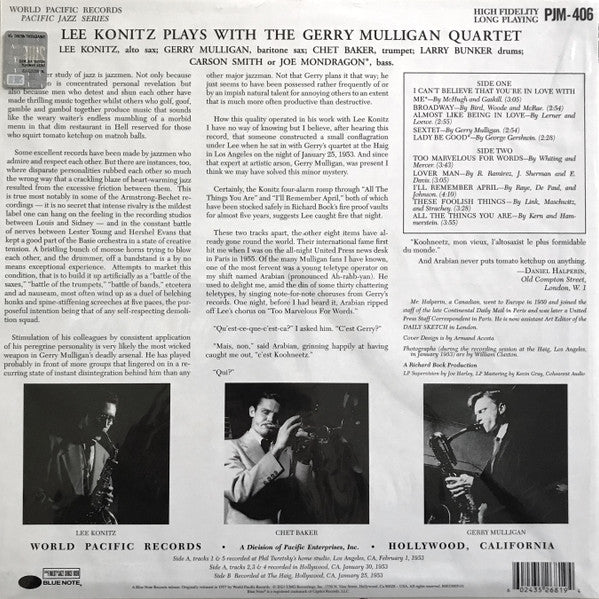 Lee Konitz Plays With The Gerry Mulligan Quartet - Konitz, Lee/Gerry Mulligan