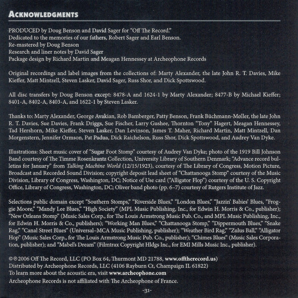 Off The Record: The Complete 1923 Jazz Band Record - Oliver, King