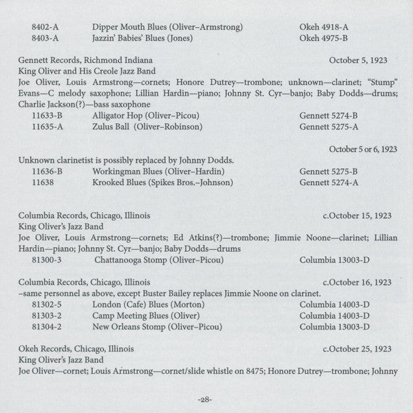 Off The Record: The Complete 1923 Jazz Band Record - Oliver, King