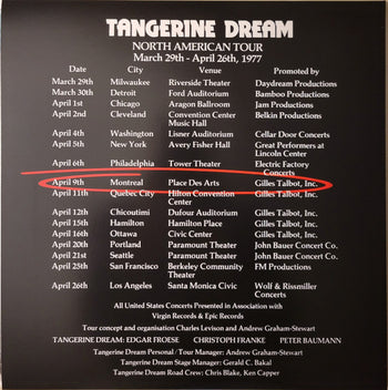 Live at Place des Arts, Montreal - April 10, 1977 - Tangerine Dream