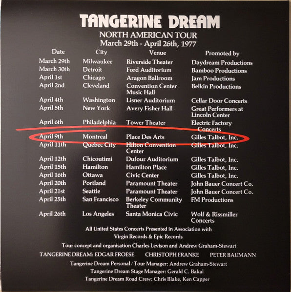 Live at Place des Arts, Montreal - April 10, 1977 - Tangerine Dream