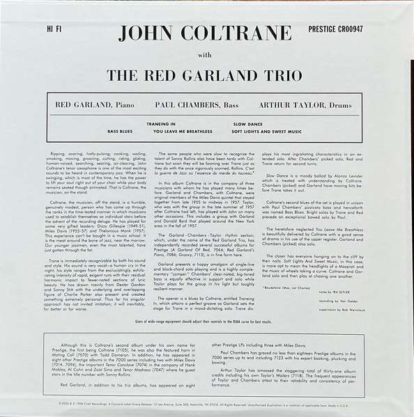 John Coltrane With The Red Garland Trio - Original Jazz Classics Series [180g black tip-on w obi] - John Coltrane