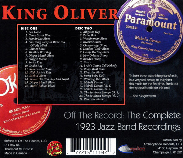 Off The Record: The Complete 1923 Jazz Band Record - Oliver, King