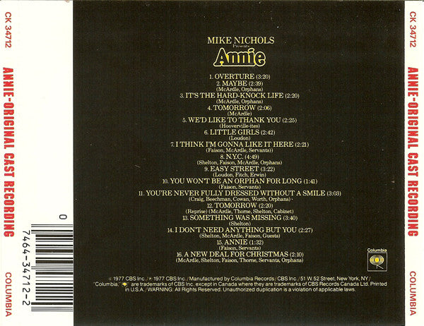 Annie (A New Musical) - Original Cast
