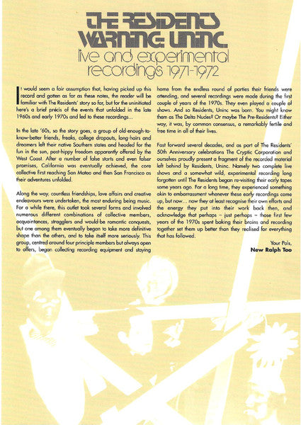 Warning: Uninc.: Live And Experimental Recordings - Residents