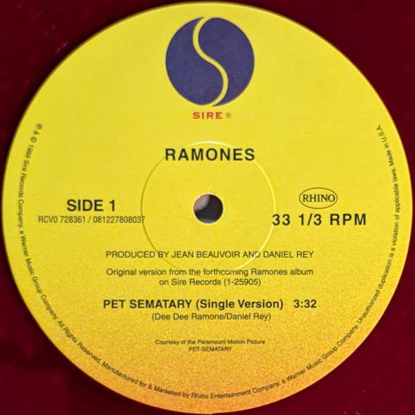 Pet Sematary (Rktbr25) [Colored Vinyl] (Red) (Bme) - Ramones